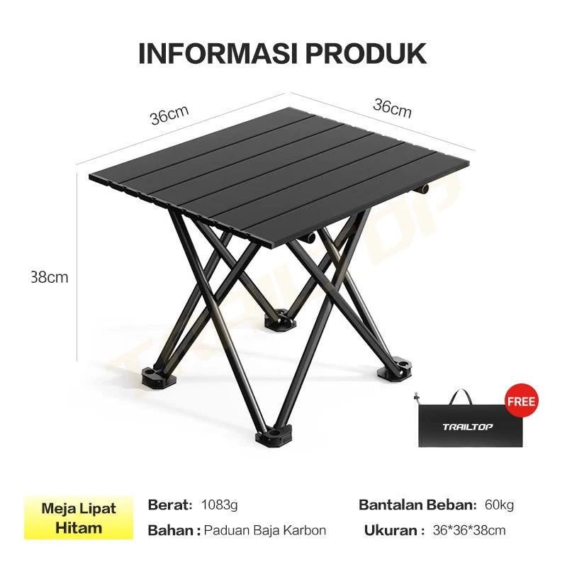 TrailTop Meja Camping Lipat Outdoor Meja Kemping Kursi Lipat Set Meja Lipat Outdoor Portable