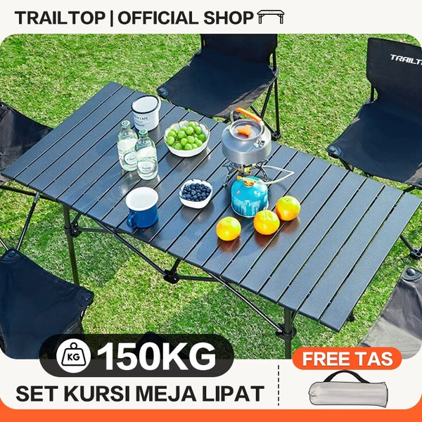 TrailTop Meja Camping Lipat Outdoor Meja Kemping Kursi Lipat Set Meja Lipat Outdoor Portable