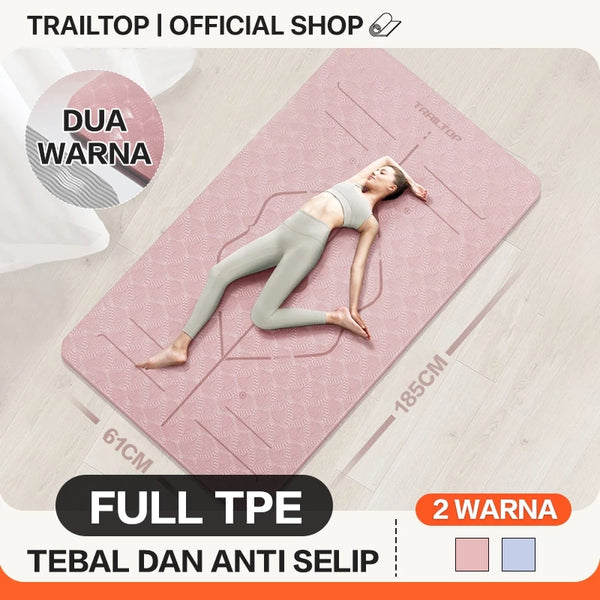 TrailTop Matras Yoga Premium TPE Yoga Mat Anti Slip Matras Olahraga Tebal 6/8 mm