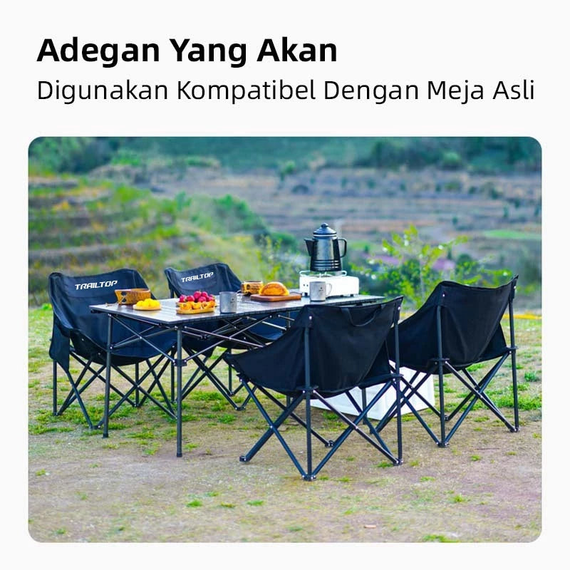 TrailTop Meja Kursi Lipat Bulat Moon 1 Set Meja Lipat Outdoor Dan Kursi Lipat Portable