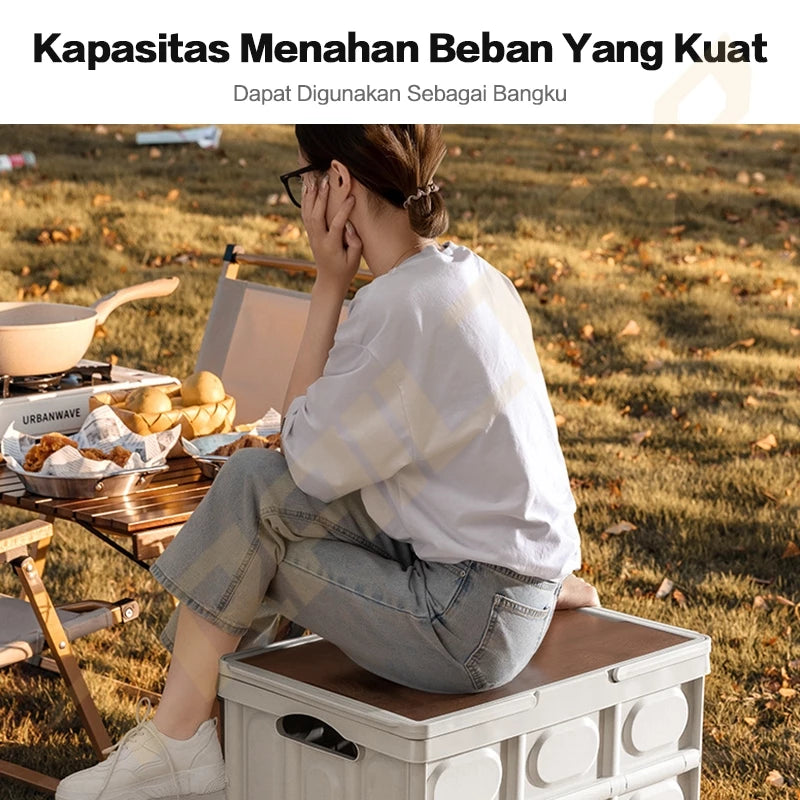 Trailtop Kotak Penyimpanan Penutup Kayu Multi Fungsi Dengan Pegangan Box Organizer Lipat