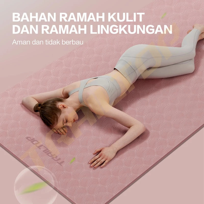 TrailTop Matras Yoga Premium TPE Yoga Mat Anti Slip Matras Olahraga Tebal 6/8 mm