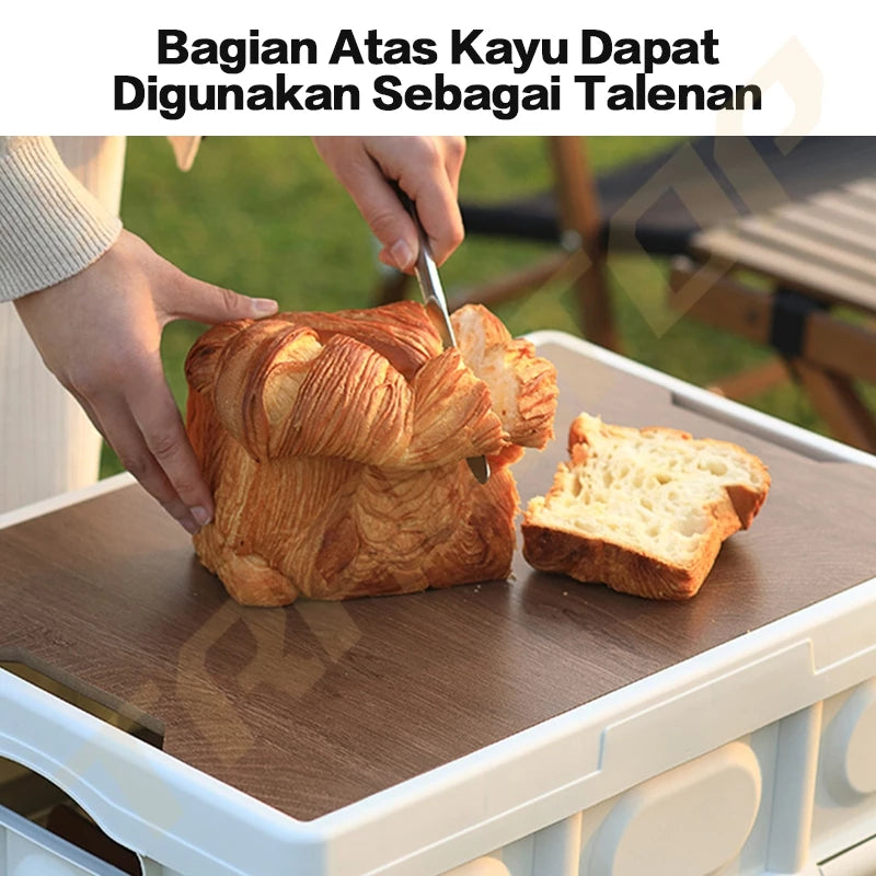Trailtop Kotak Penyimpanan Penutup Kayu Multi Fungsi Dengan Pegangan Box Organizer Lipat