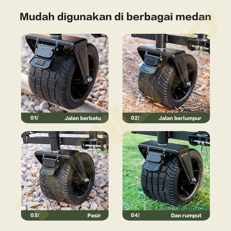 TrailTop Kereta Camping Outdoor Portable Muat Luas Anti Air Ringan Untuk Golf Piknik Angkut Barang