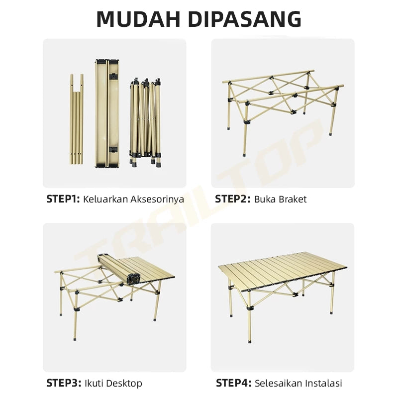 TrailTop Meja Camping Lipat Tebal Dan Tahan Aus Meja Lipat Outdoor Kuat Menahan Beban 150kg