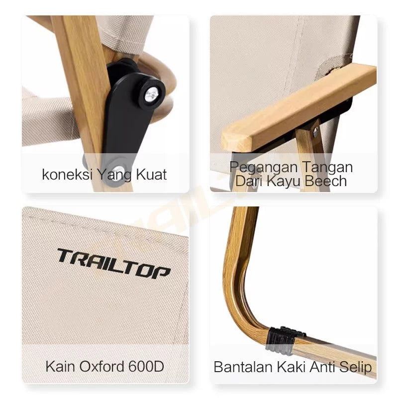 TrailTop Kursi Lipat Dengan Gagang Kayu Kursi Camping Kermit Kursi Pantai Lipat Beban 150kg