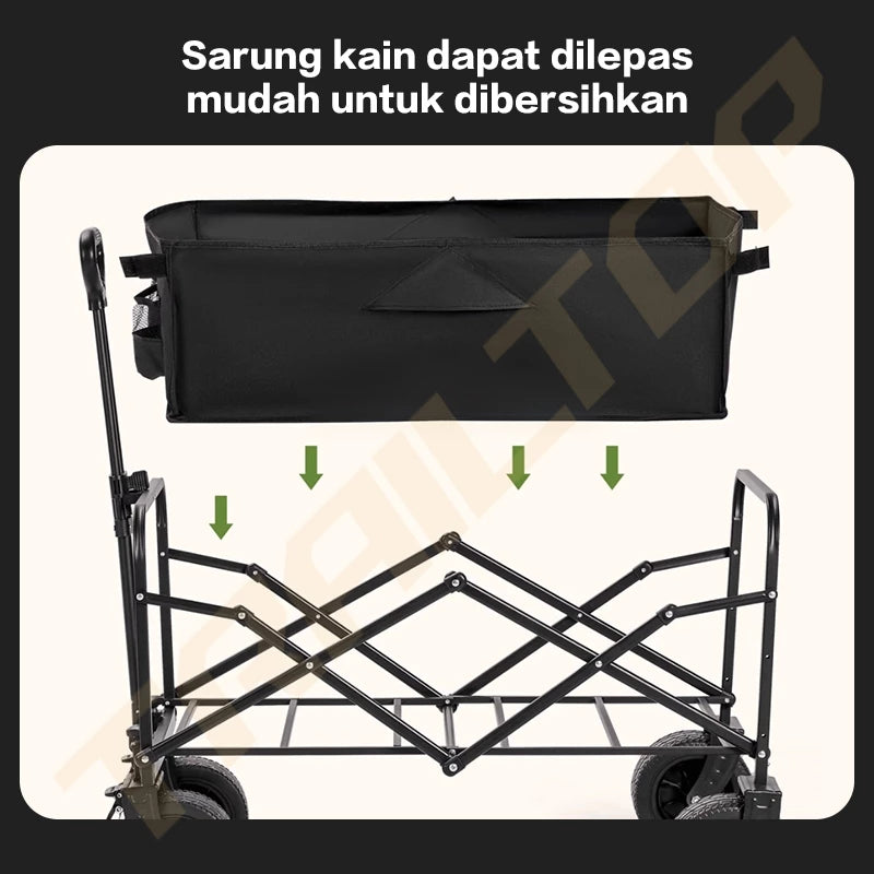 TrailTop Kereta Camping Outdoor Portable Muat Luas Anti Air Ringan Untuk Golf Piknik Angkut Barang