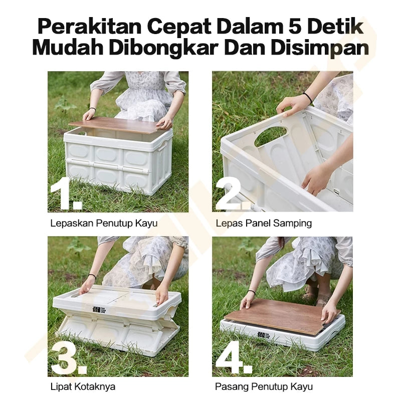 Trailtop Kotak Penyimpanan Penutup Kayu Multi Fungsi Dengan Pegangan Box Organizer Lipat