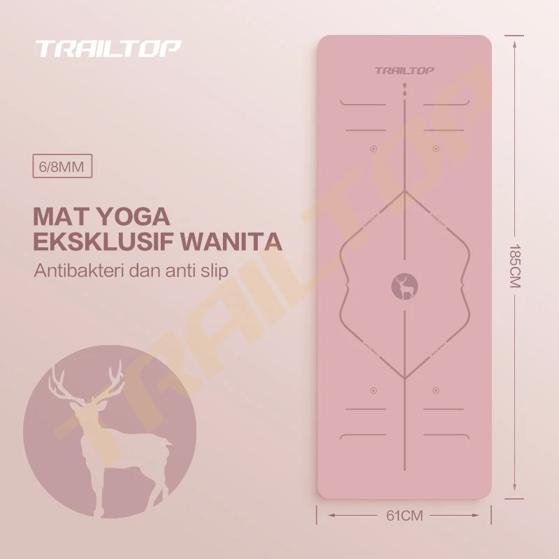 TrailTop Matras Yoga Premium TPE Yoga Mat Anti Slip Matras Olahraga Tebal 6/8 mm