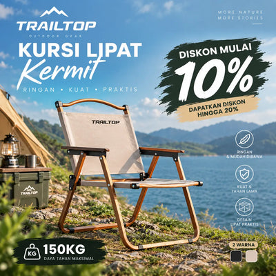 TrailTop Kursi Lipat Dengan Gagang Kayu Kursi Camping Kermit Kursi Pantai Lipat Beban 150kg