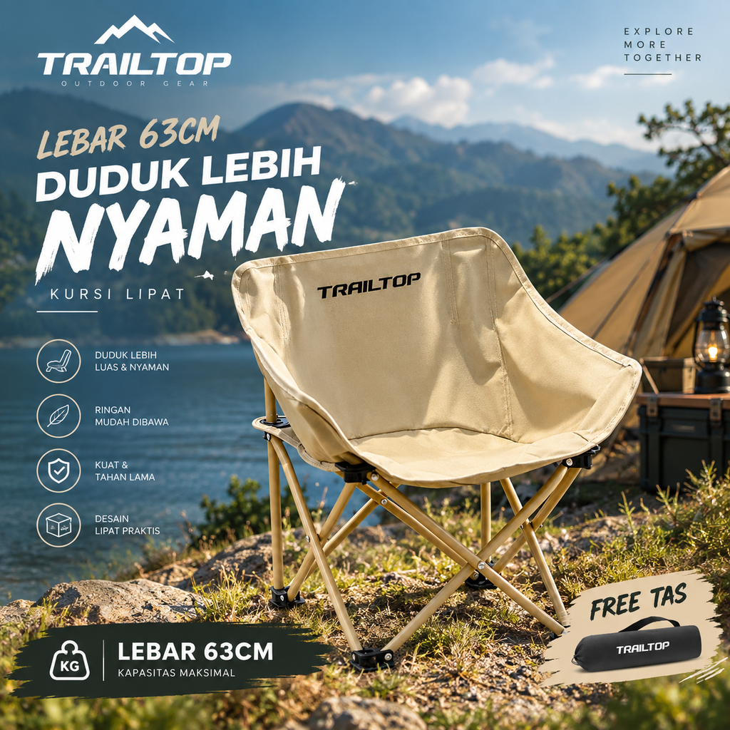 TrailTop Kursi Lipat Outdoor Kursi Camping Bulat Tahan Air Tahan Aus Dan Tahan Sobek Beban 150kg