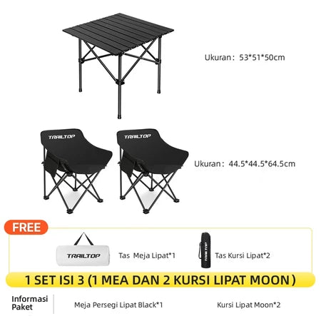 TrailTop Meja Kursi Lipat Bulat Moon 1 Set Meja Lipat Outdoor Dan Kursi Lipat Portable