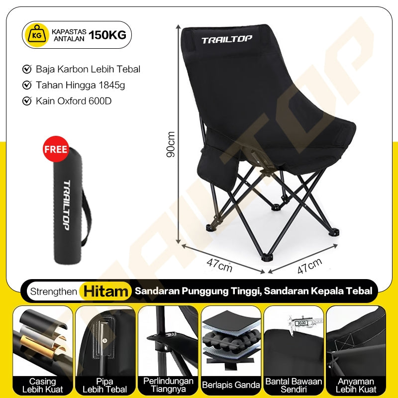 TrailTop Kursi Lipat Outdoor Sandaran Tinggi Dengan Kepala Busa Tebal Kursi Lipat Camping Beban 150kg