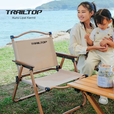 TrailTop Kursi Lipat Dengan Gagang Kayu Kursi Camping Kermit Kursi Pantai Lipat Beban 150kg