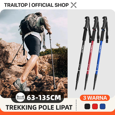 Trekking Pole Lipat Trailtop adalah tongkat trekking berbahan paduan aluminium yang ringan, kuat, dan tahan lama