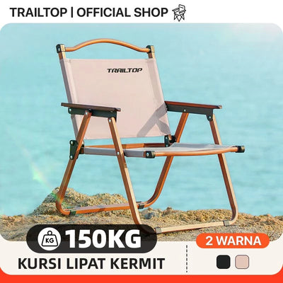TrailTop Kursi Lipat Dengan Gagang Kayu Kursi Camping Kermit Kursi Pantai Lipat Beban 150kg