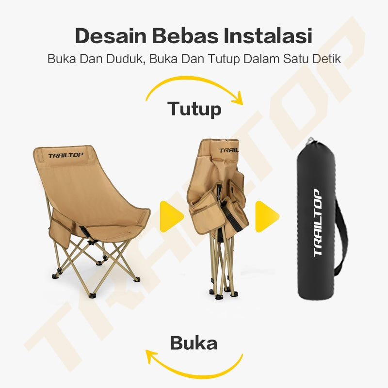 TrailTop Kursi Lipat Outdoor Sandaran Tinggi Dengan Kepala Busa Tebal Kursi Lipat Camping Beban 150kg
