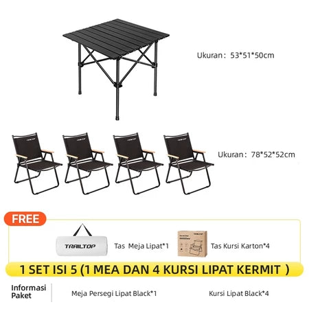 TrailTop Meja Kursi Lipat Kermit 1 Set Meja Lipat Outdoor Dan Kursi Lipat Portable