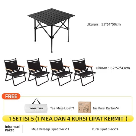 TrailTop Meja Kursi Lipat Kermit 1 Set Meja Lipat Outdoor Dan Kursi Lipat Portable