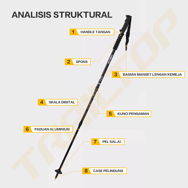 TrailTop Tracking Pole Lipat Tongkat Gunung Trekking Hiking Dapat Diatur Sesuka Hati 65-135cm