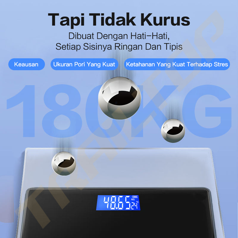 TrailTop Timbangan Badan Digital Scale Kaca Pengukuran Akurat Timbangan Layar LCD Berat Max 180kg