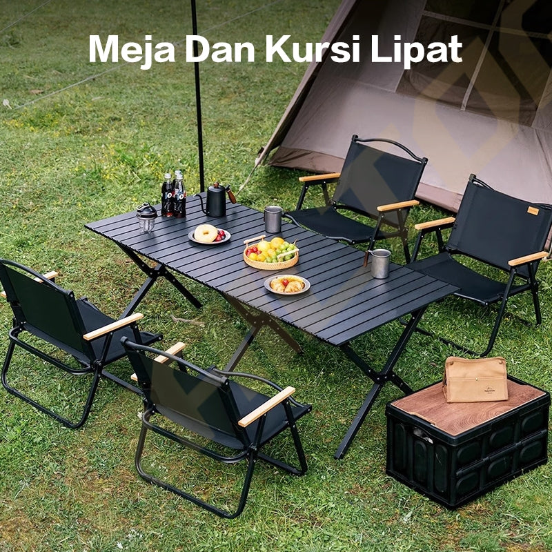 TrailTop Meja Lipat Panjang Outdoor dan Kursi Lipat