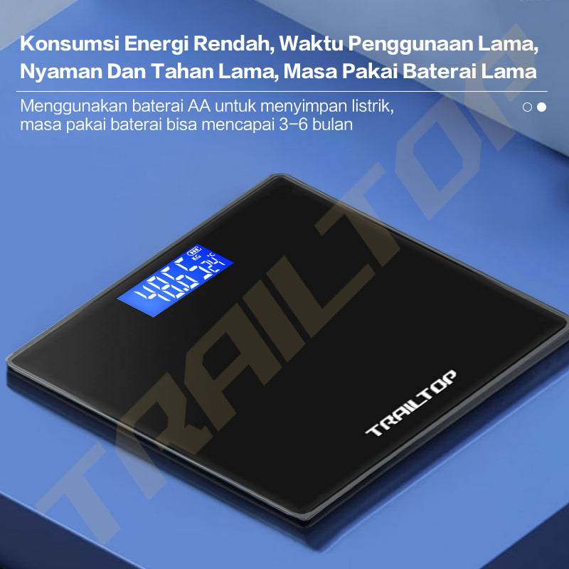 TrailTop Timbangan Badan Digital Scale Kaca Pengukuran Akurat Timbangan Layar LCD Berat Max 180kg