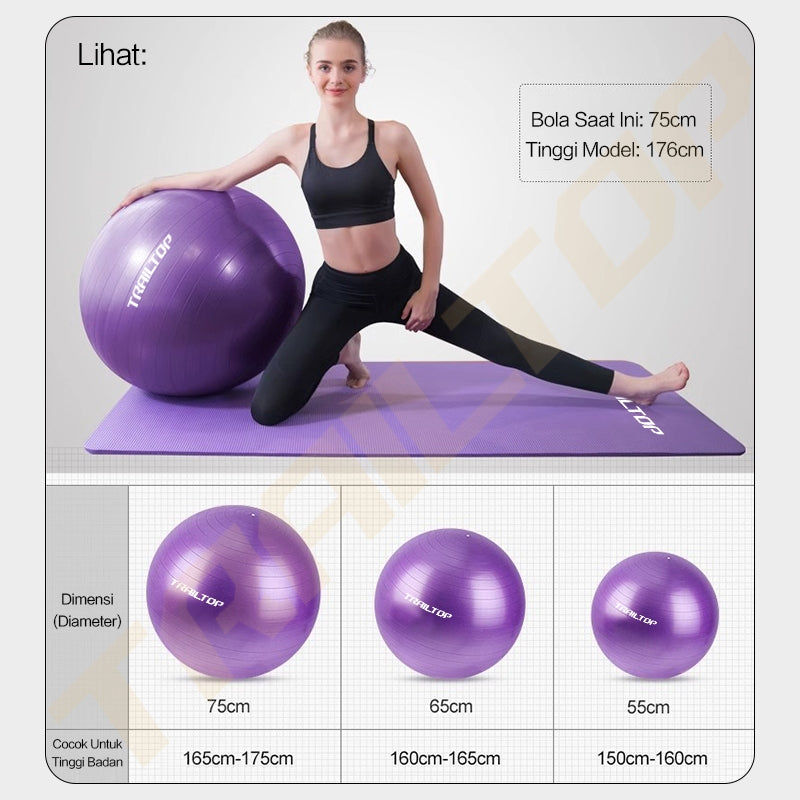 TrailTop Gym Ball Free Pompa Gym Ball Ibu Hamil 65/75cm Bola Yoga Alat Olahraga
