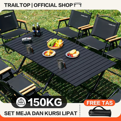 TrailTop Meja Lipat Panjang Outdoor dan Kursi Lipat