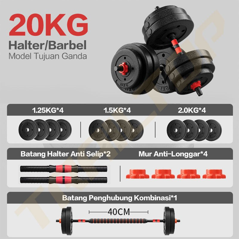 TrailTop  Dumbbell Set 20KG & 40KG Peralatan Fitness Barbel Set Dumbel Berat Bisa Diatur