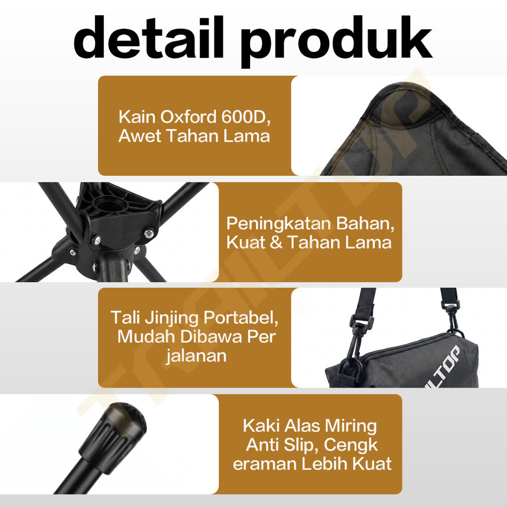 TrailTop Kursi Lipat Camping Putar 360° Portable Kursi Outdoor Pancing Hiking Piknik Tahan 150KG