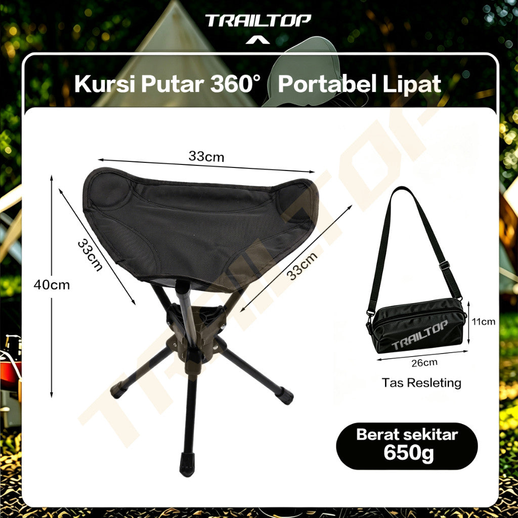 TrailTop Kursi Lipat Camping Putar 360° Portable Kursi Outdoor Pancing Hiking Piknik Tahan 150KG