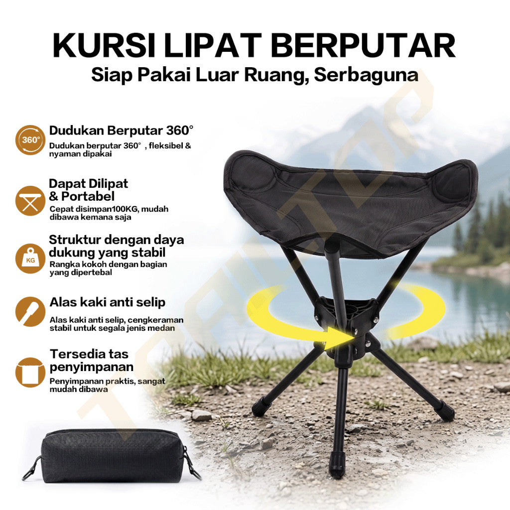 TrailTop Kursi Lipat Camping Putar 360° Portable Kursi Outdoor Pancing Hiking Piknik Tahan 150KG