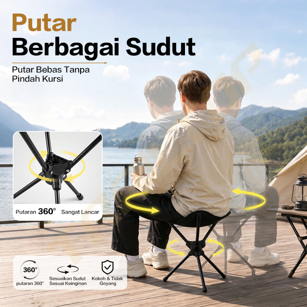 TrailTop Kursi Lipat Camping Putar 360° Portable Kursi Outdoor Pancing Hiking Piknik Tahan 150KG