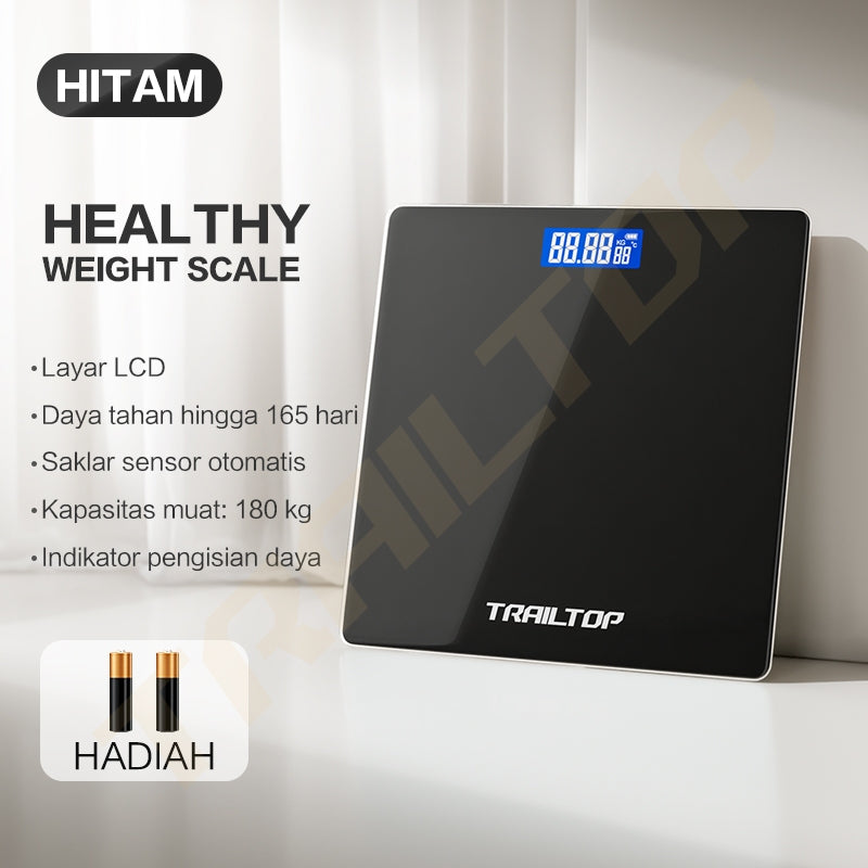 TrailTop Timbangan Badan Digital Scale Kaca Pengukuran Akurat Timbangan Layar LCD Berat Max 180kg