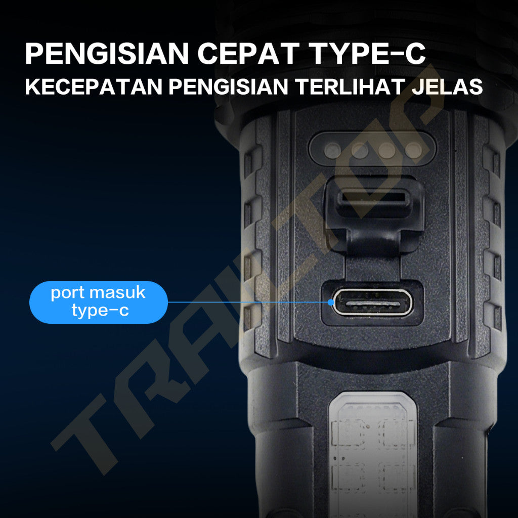 TraiTop Senter LED Zoom Fokus 7 Mode Cahaya USB Rechargeable Lampu COB Samping Super Terang Outdoor