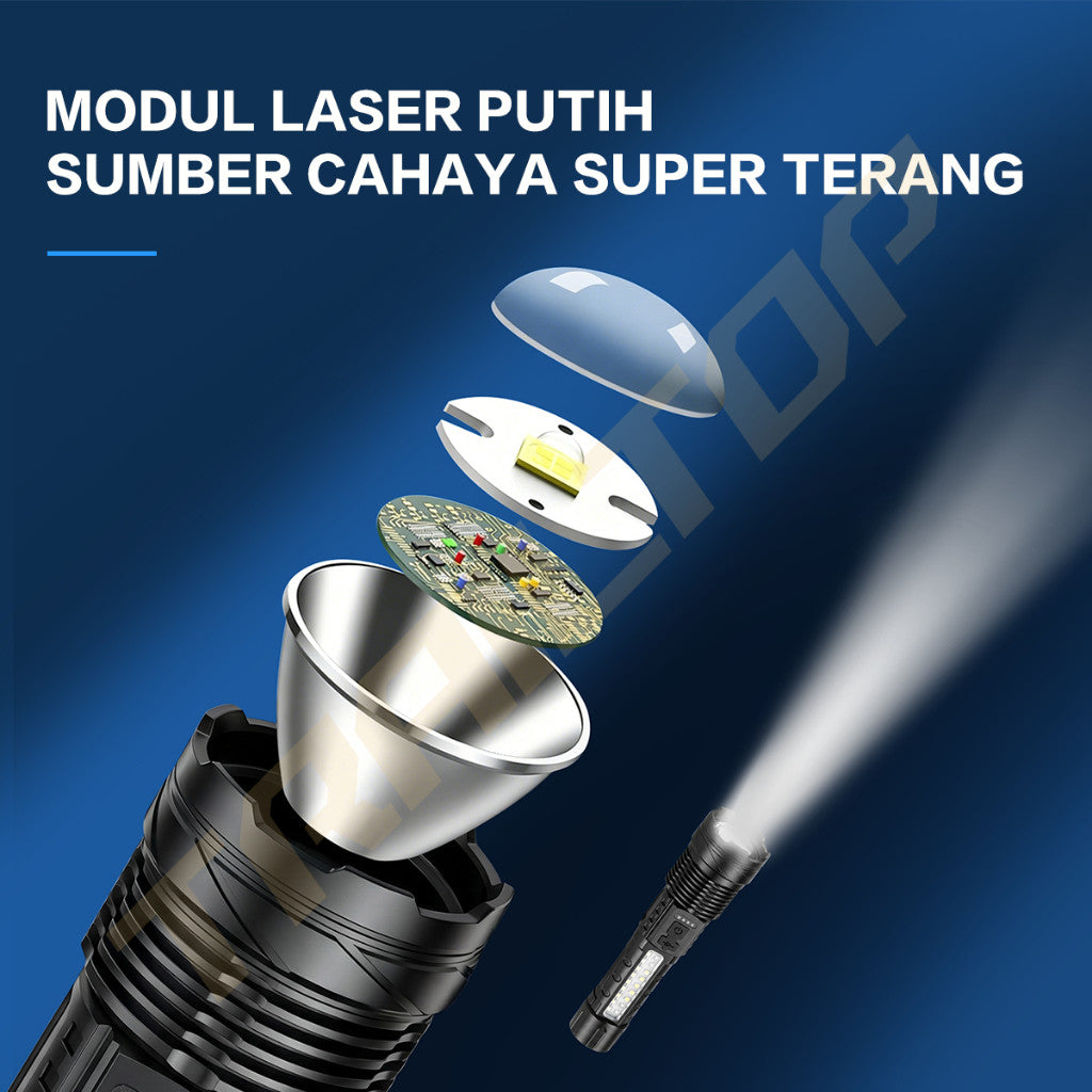 TraiTop Senter LED Zoom Fokus 7 Mode Cahaya USB Rechargeable Lampu COB Samping Super Terang Outdoor