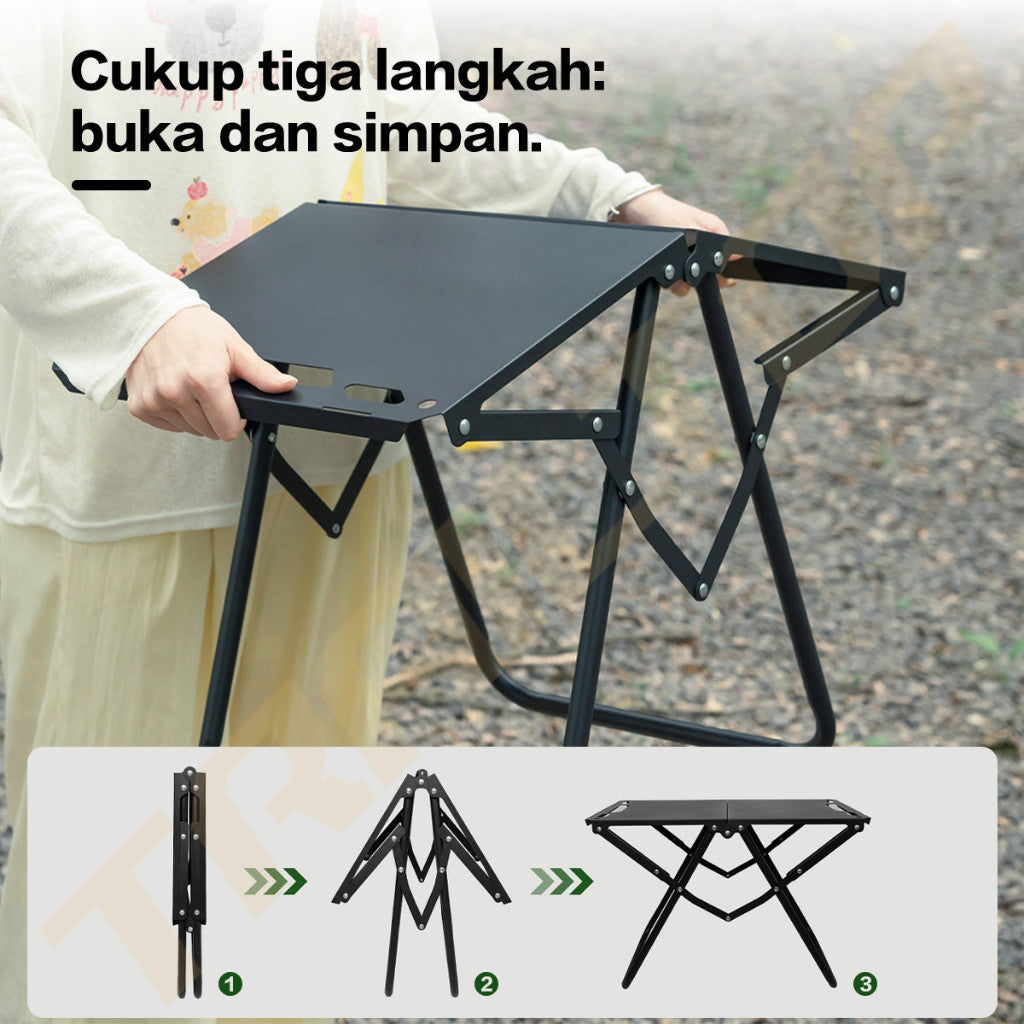 TrailTop Meja Camping Lipat Portable Meja Outdoor Taktis Baja Karbon Kuat 80KG Bonus Tas