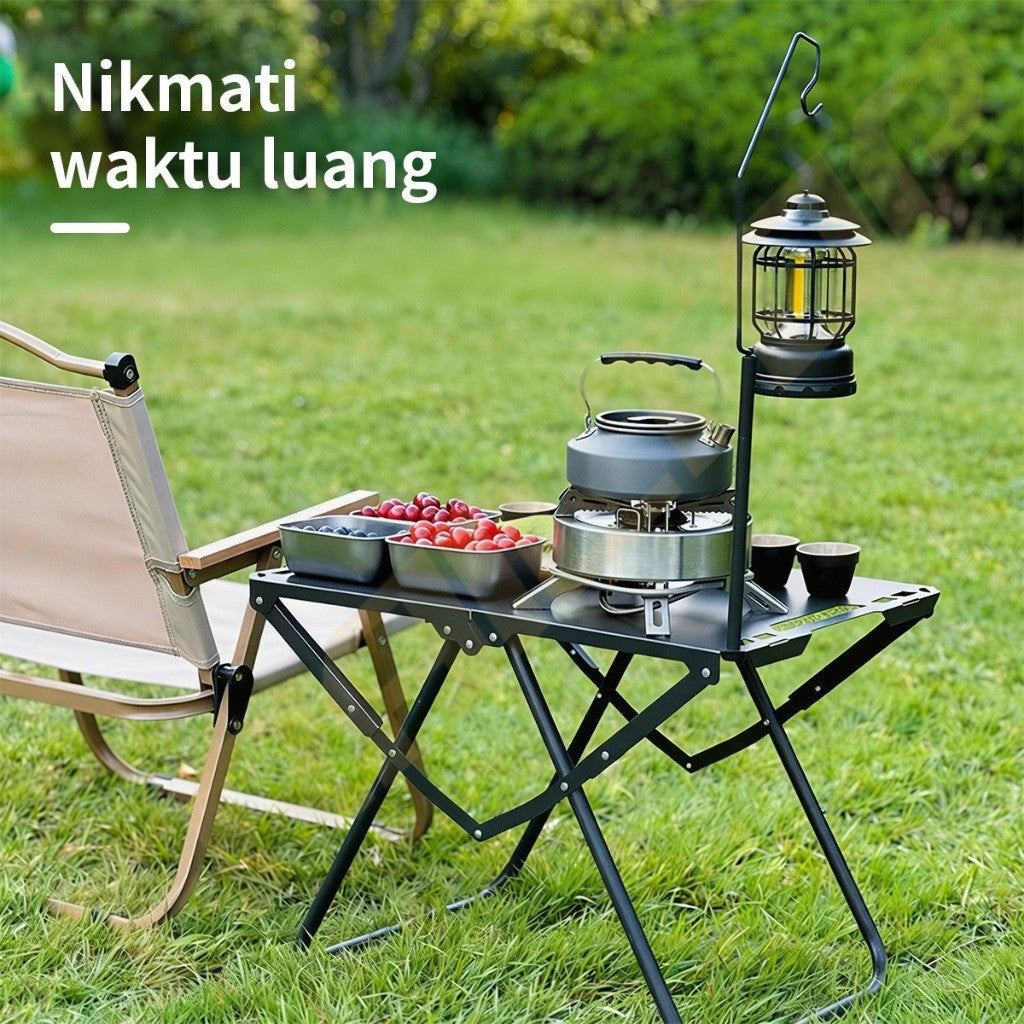 TrailTop Meja Camping Lipat Portable Meja Outdoor Taktis Baja Karbon Kuat 80KG Bonus Tas