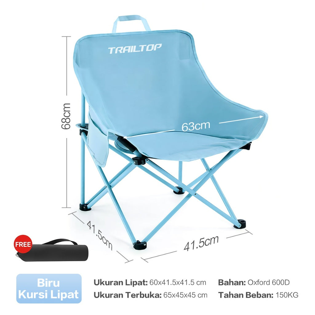 TrailTop Kursi Bulat Lipat Camping Outdoor Tahan Bobot 150KG Warna Pastel