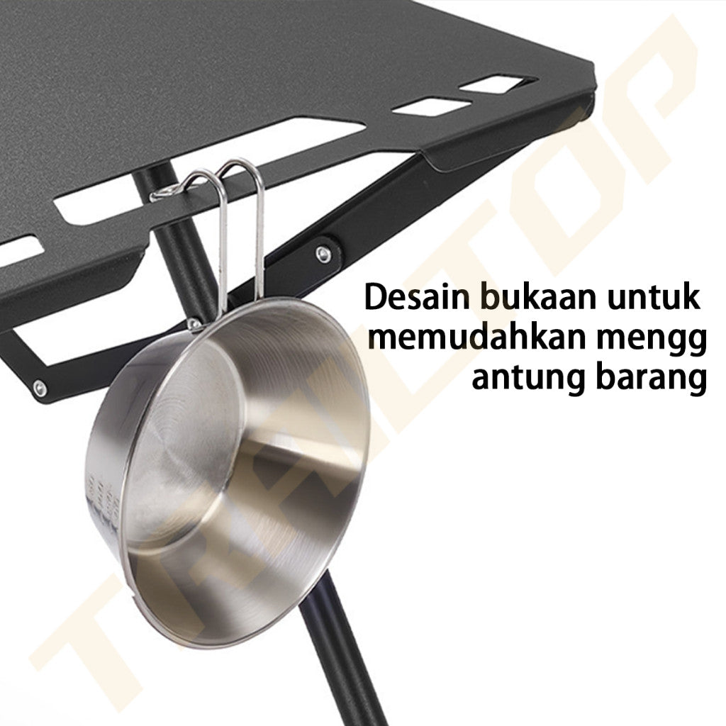 TrailTop Meja Camping Lipat Portable Meja Outdoor Taktis Baja Karbon Kuat 80KG Bonus Tas