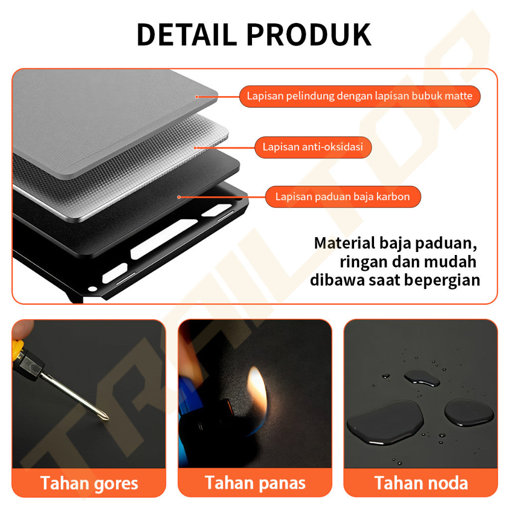 TrailTop Meja Camping Lipat Portable Meja Outdoor Taktis Baja Karbon Kuat 80KG Bonus Tas
