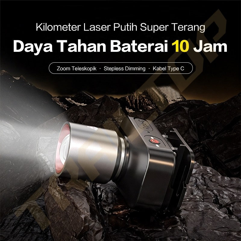 TrailTop Senter Kepala lED Super Terang Tahan 10 Jam Fast Charging Zoom Teleskopik 3000mAh 1000Lumen