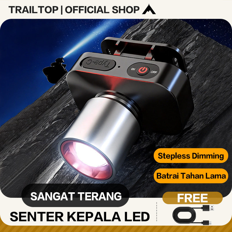 TrailTop Senter Kepala lED Super Terang Tahan 10 Jam Fast Charging Zoom Teleskopik 3000mAh 1000Lumen
