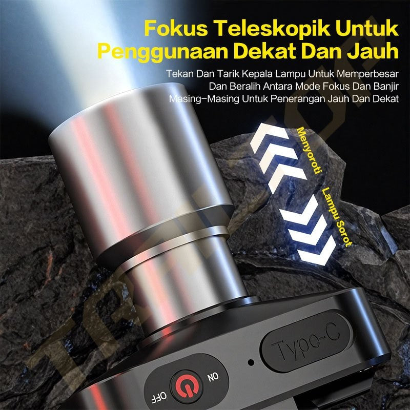 TrailTop Senter Kepala lED Super Terang Tahan 10 Jam Fast Charging Zoom Teleskopik 3000mAh 1000Lumen