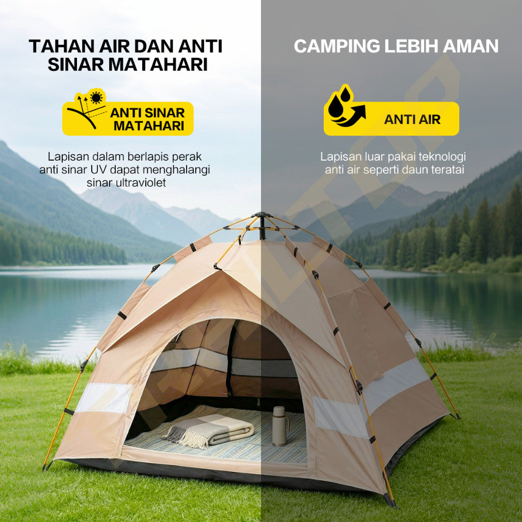TrailTop Tenda Camping Outdoor Otomatis 4-6 Orang Anti Air Tahan Sinar UV 200x200cm