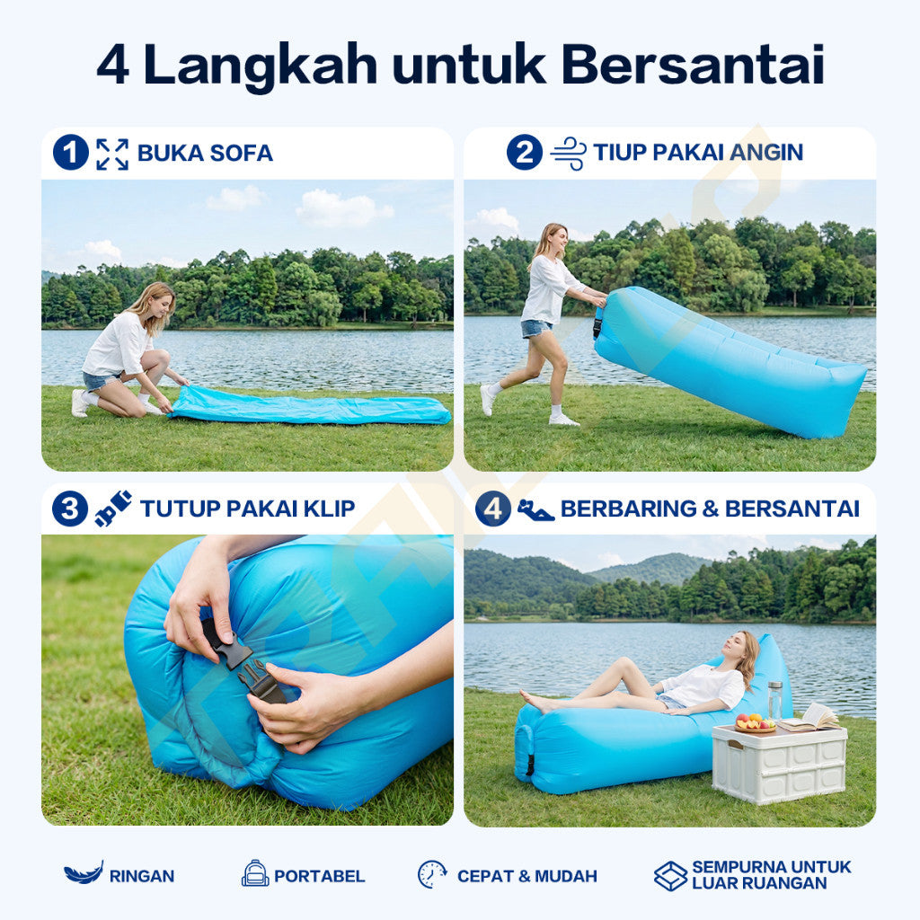 TrailTop Lazy Bag Sofa Angin Camping 190CM Tanpa Pompa Portable Ringan Tahan Air Beban 150KG